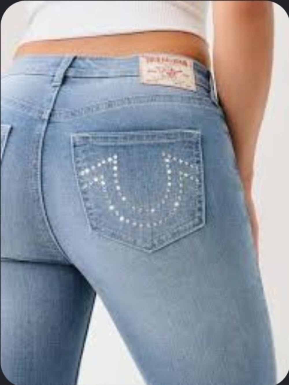 True Religion Becca Mid Rise Crystal Bootcut Jeans Light Wash Sz 27